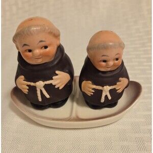 VTG Goebel Friar Tuck Monk Salt & Pepper Set with Original Tray HTF Collectible